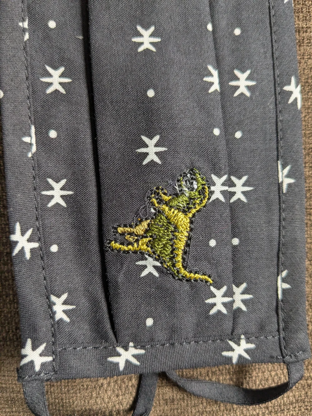 Kids Navy Star Print Face Mask with Dinosaur Accent